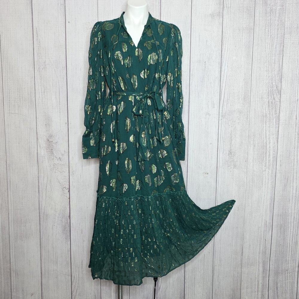 Ciebon Eriana Metallic Belted Maxi Dress Forest Green Iridescent - Medium